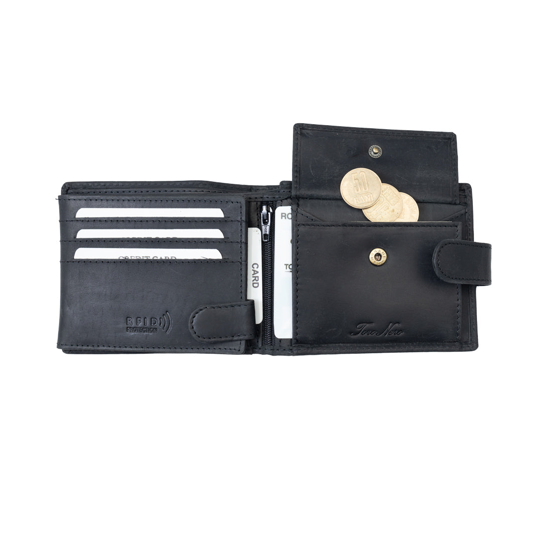 Cartera de hombre de cuero genuino negro POIL