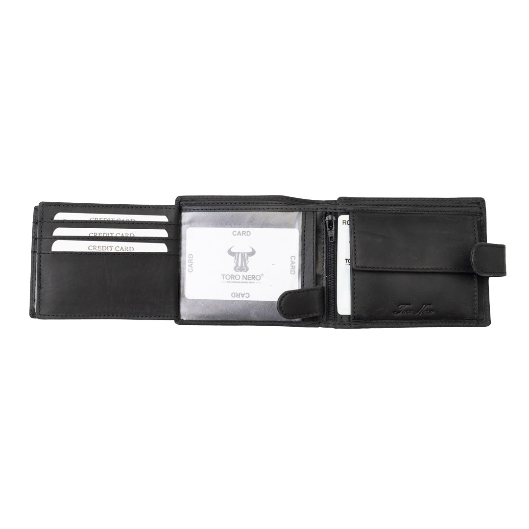 Cartera de hombre de cuero genuino negro POIL