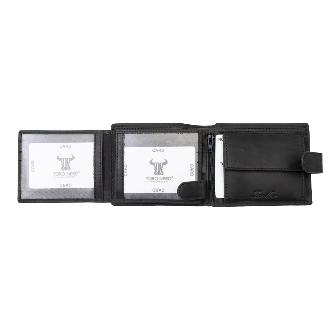 Cartera de hombre de cuero genuino negro POIL
