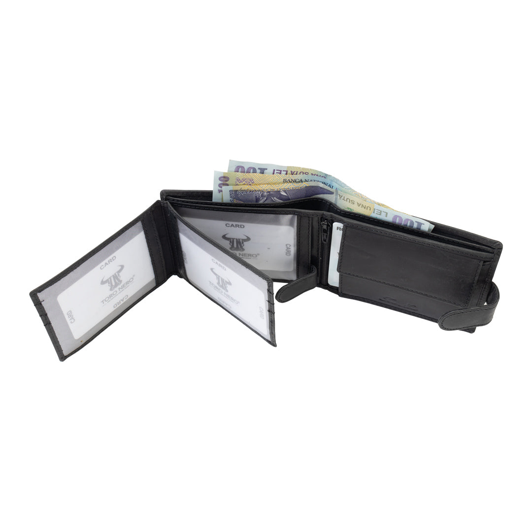 Cartera de hombre de cuero genuino negro POIL