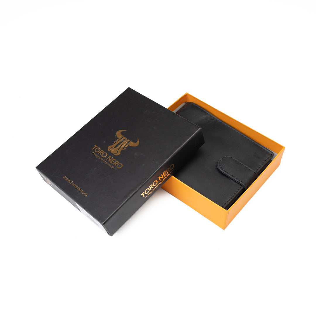 Cartera de hombre de cuero genuino negro POIL