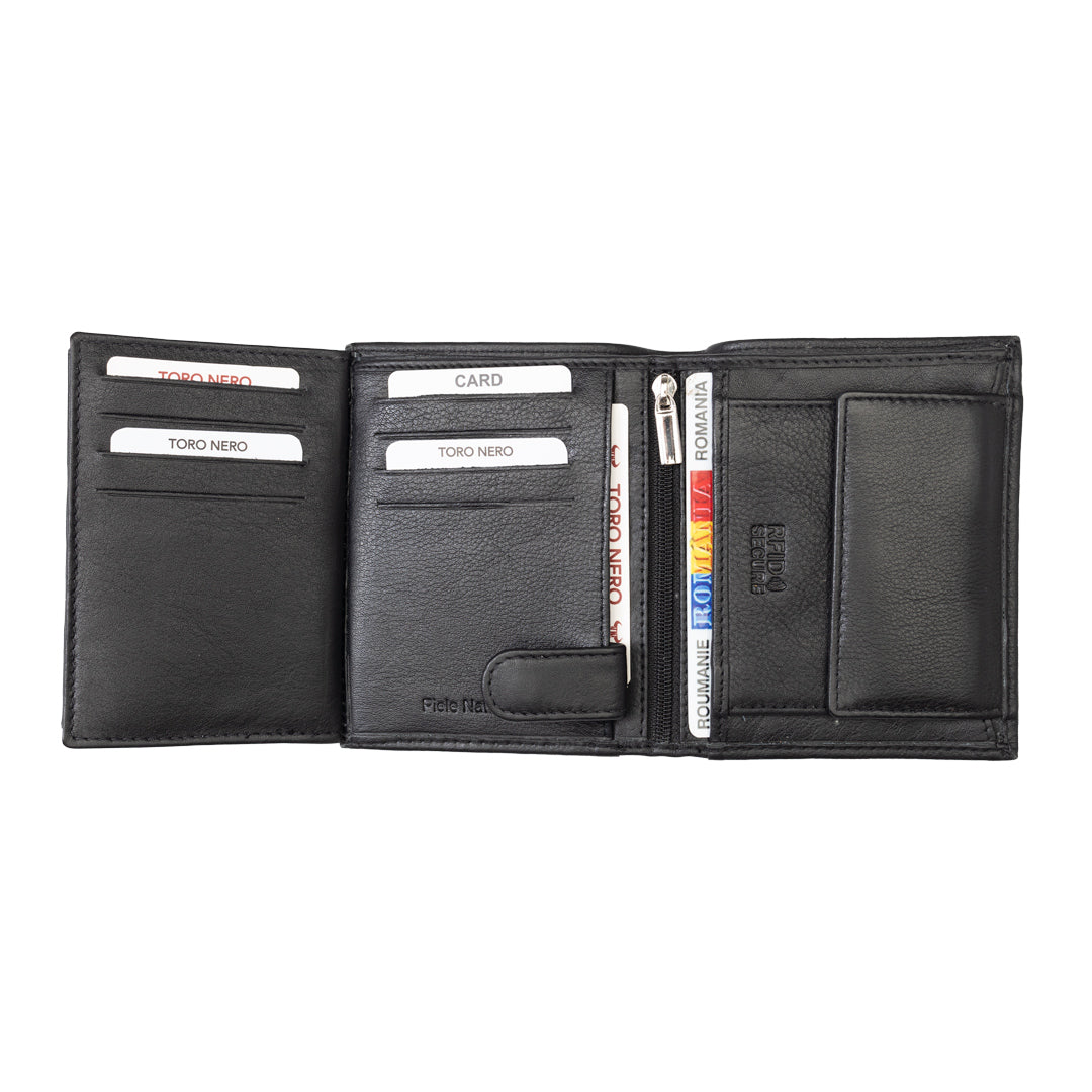 Cartera para hombre de piel auténtica negra Ryan, protección RFID