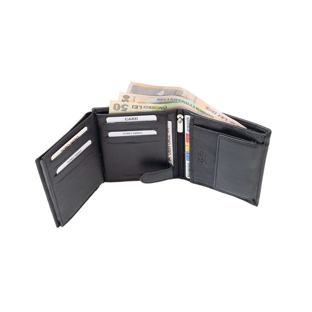 Cartera para hombre de piel auténtica negra Ryan, protección RFID