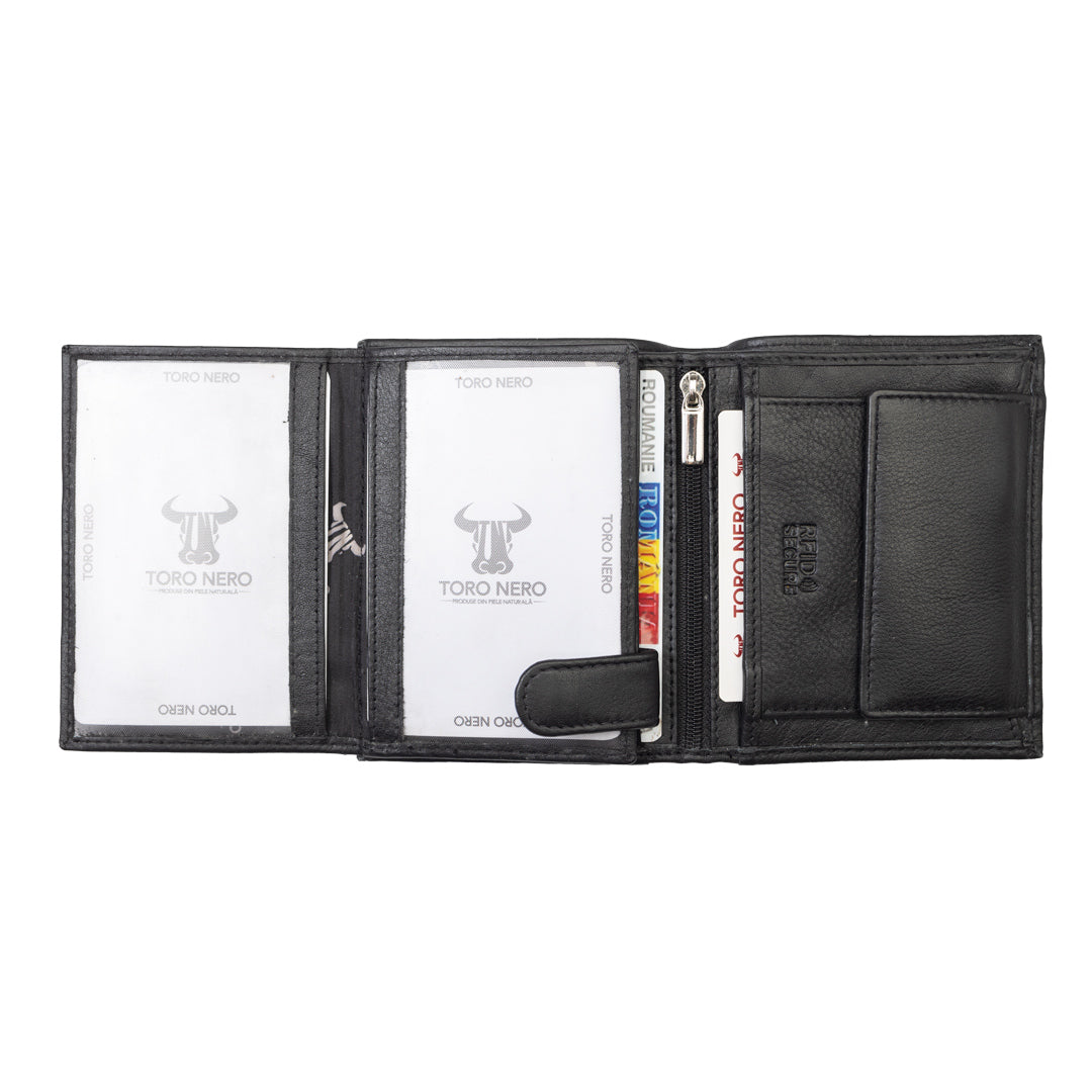 Cartera para hombre de piel auténtica negra Ryan, protección RFID