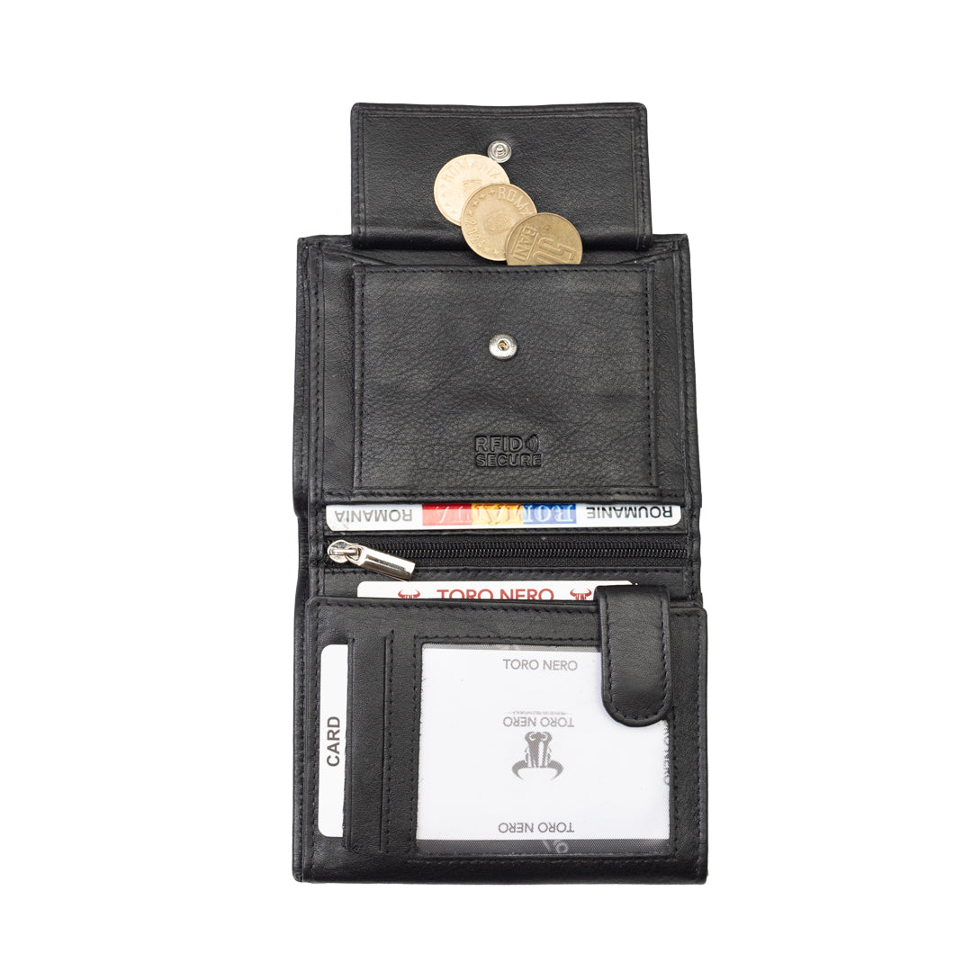 Cartera para hombre de piel auténtica negra Ryan, protección RFID