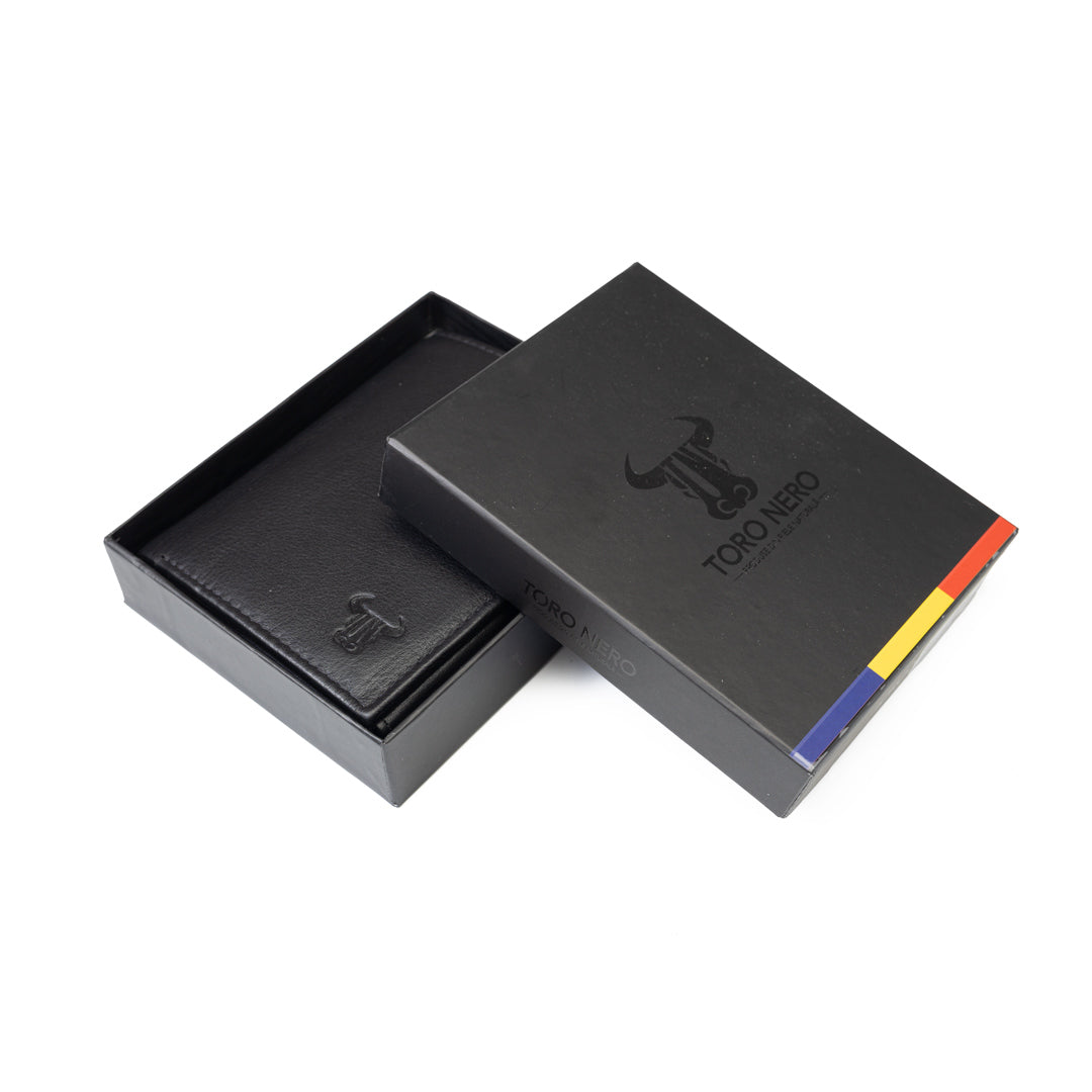 Cartera para hombre de piel auténtica negra Ryan, protección RFID