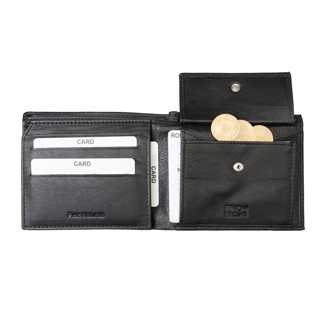 Cartera de hombre de cuero genuino negro Carol, protección RFID
