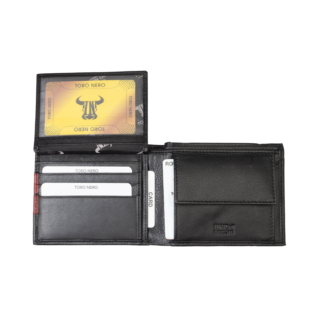 Portafoglio da uomo in pelle naturale nero Carol, protezione RFID