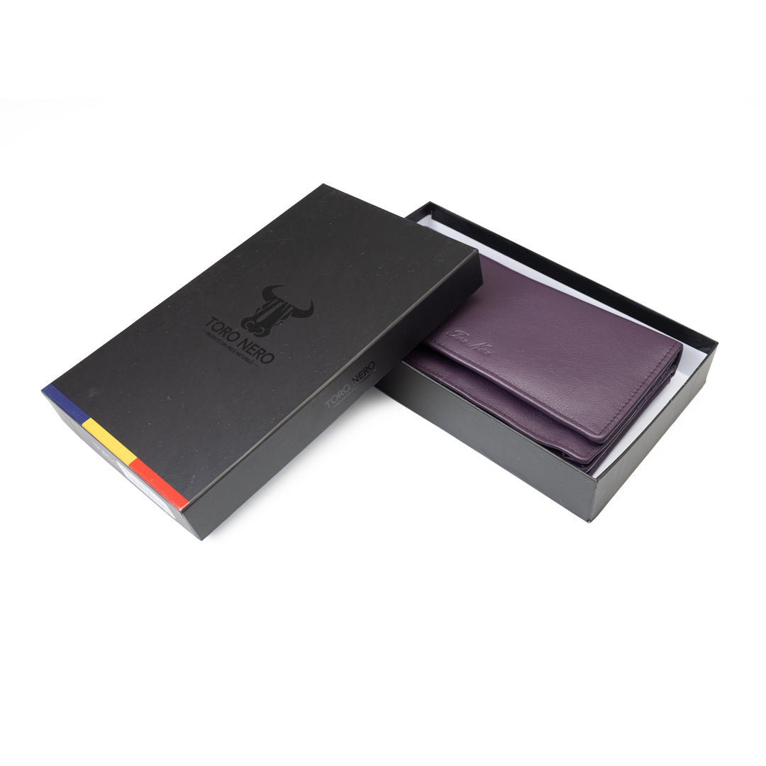 Cartera de mujer de piel genuina morada Chiara, protección RFID