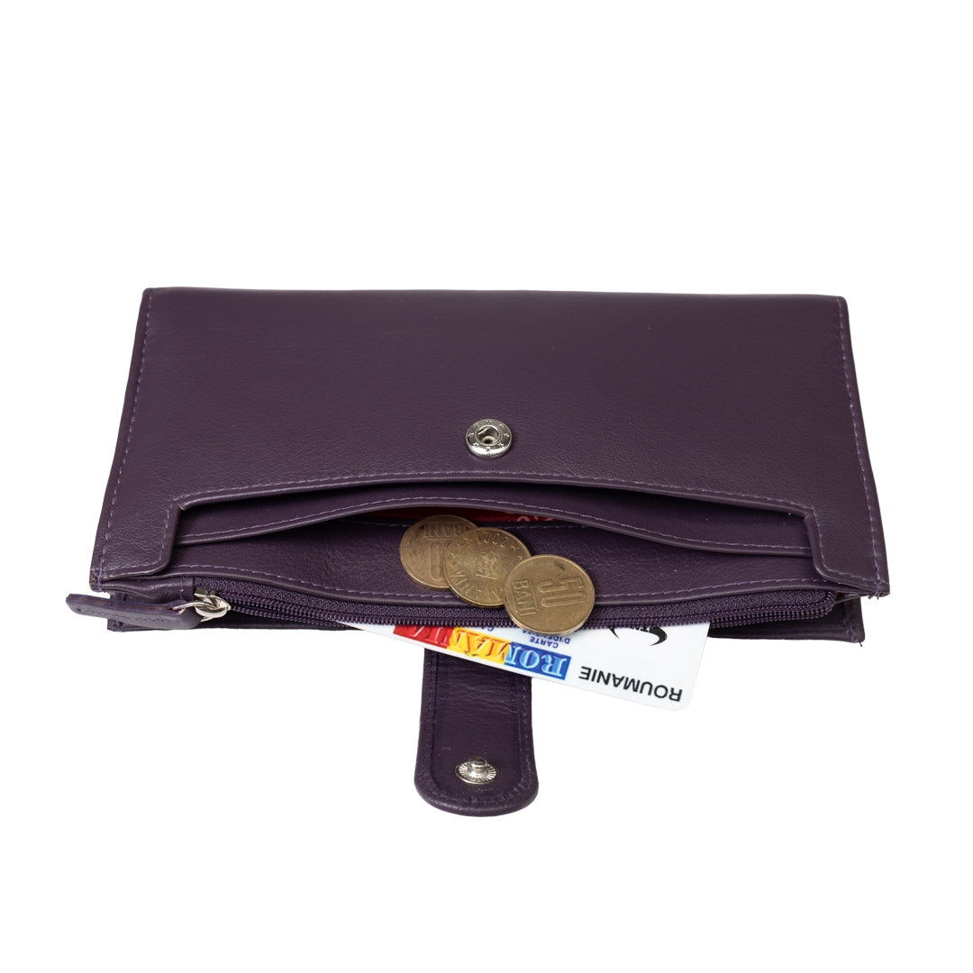 Portafoglio donna in vera pelle viola Cory, protezione RFID