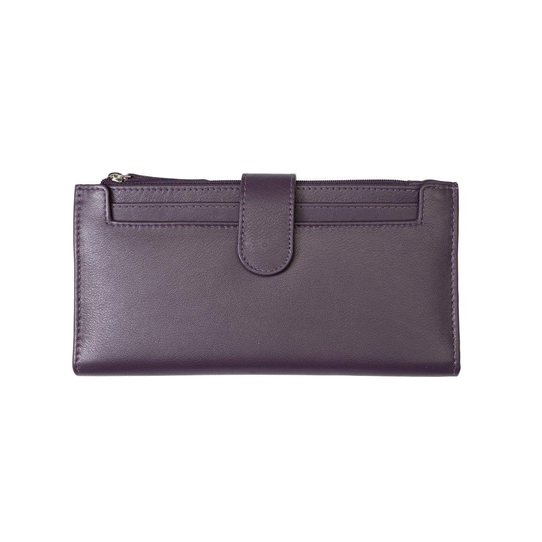 Cartera de mujer de piel genuina morada Cory, protección RFID
