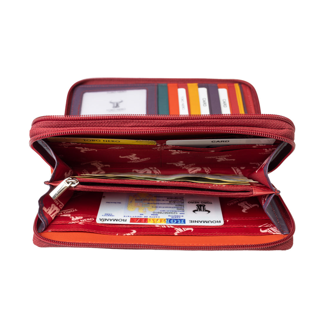 Billetera de mujer de cuero natural morado Ina, protección RFID