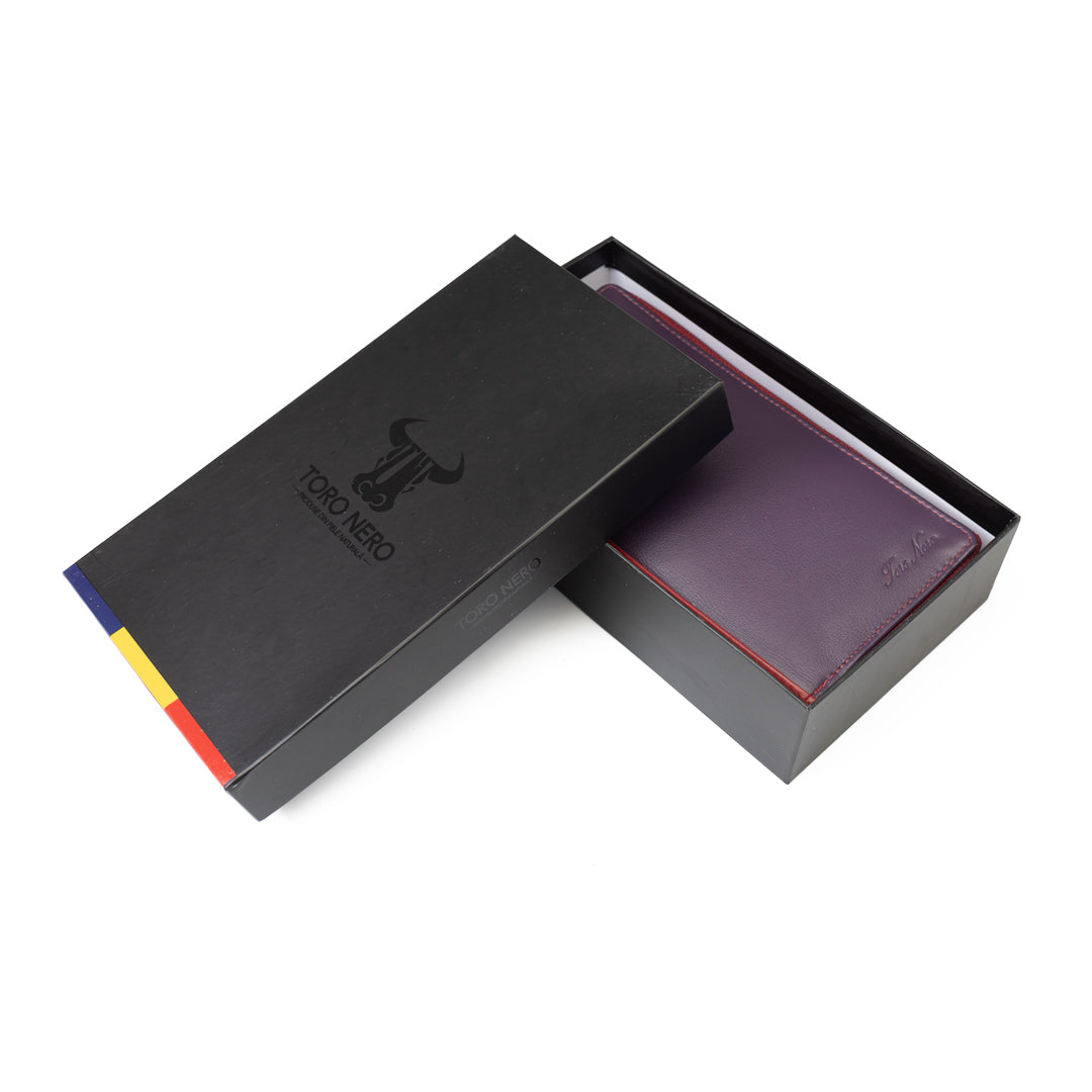 Billetera de mujer de cuero natural morado Ina, protección RFID