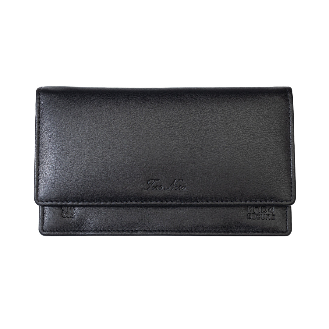 Cartera de mujer de piel natural negra Cloudy, protección RFID