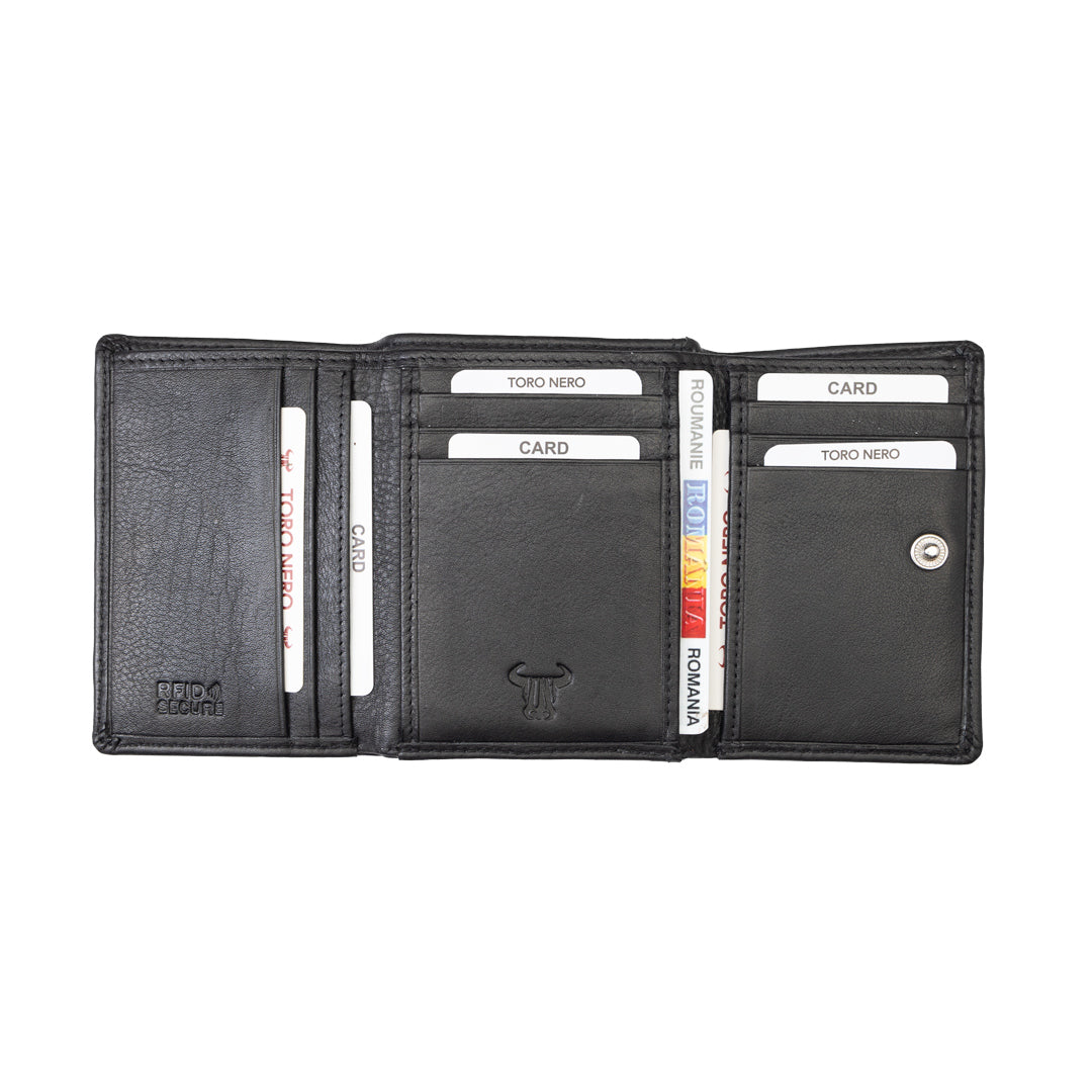 Cartera de mujer de piel natural negra Ellis, protección RFID