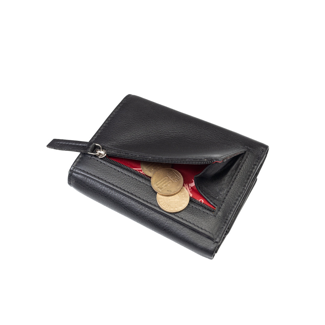 Cartera de mujer de piel natural negra Ellis, protección RFID