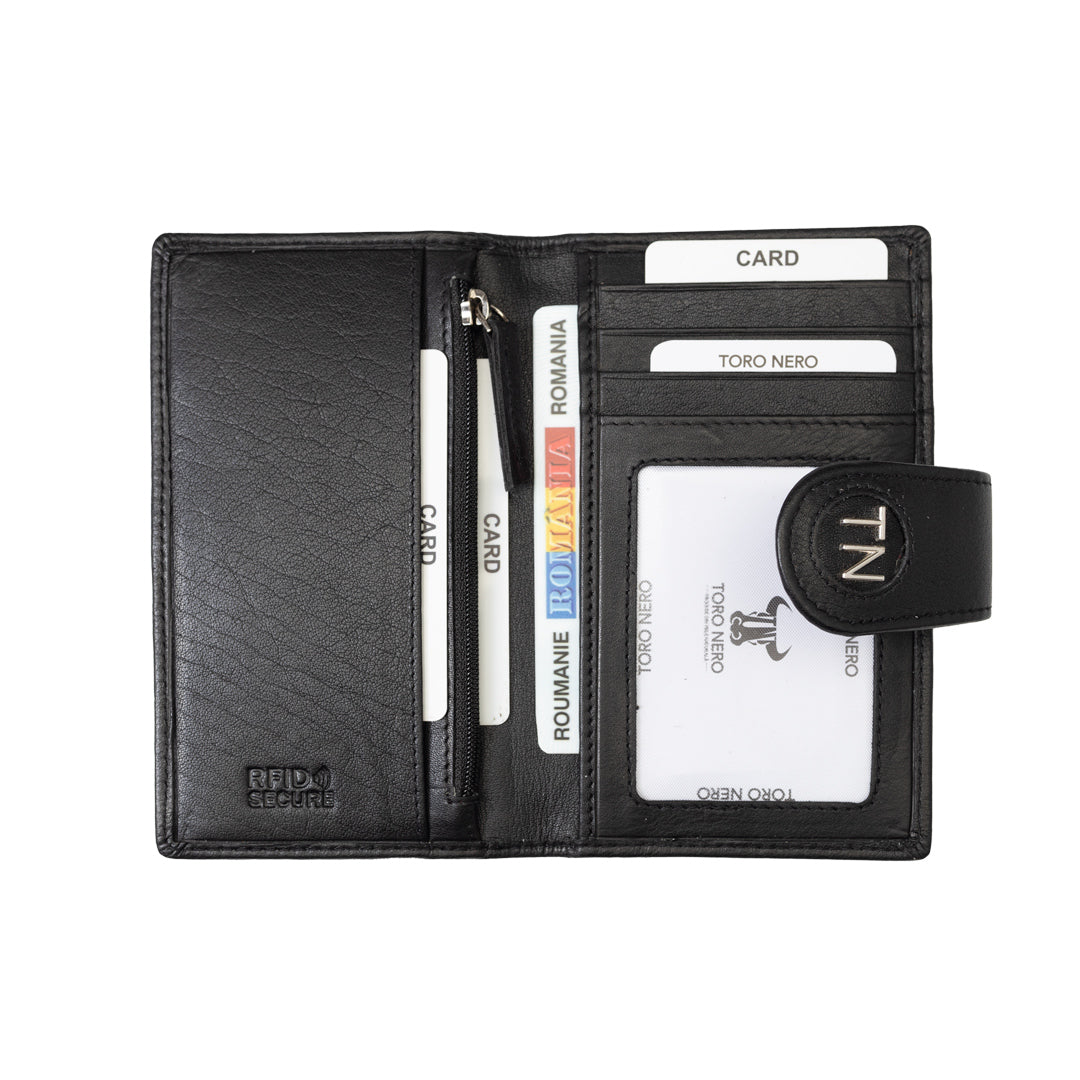 Cartera de mujer de piel auténtica negra Mia, protección RFID
