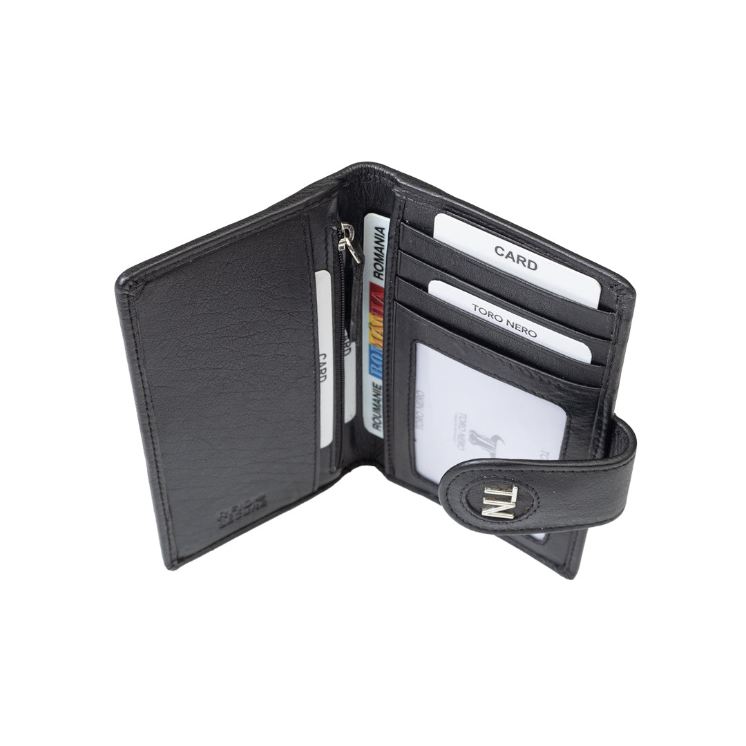 Cartera de mujer de piel auténtica negra Mia, protección RFID