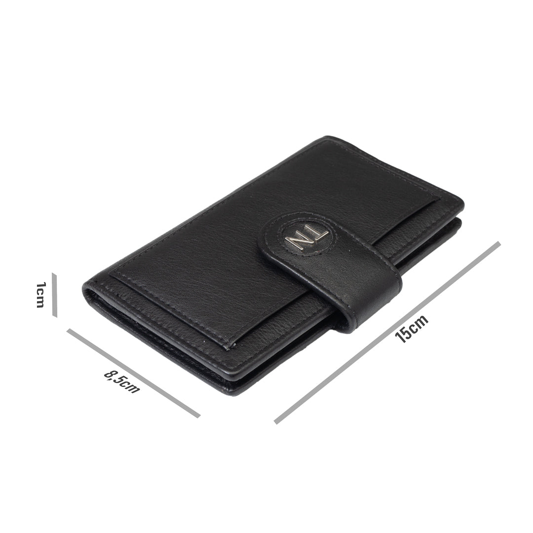 Cartera de mujer de piel auténtica negra Mia, protección RFID