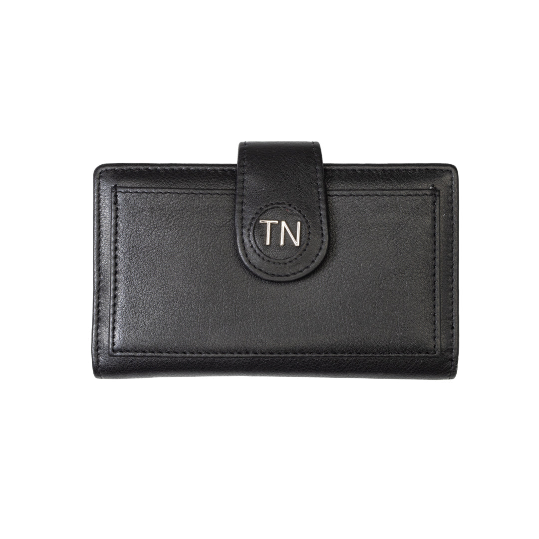 Cartera de mujer de piel auténtica negra Mia, protección RFID