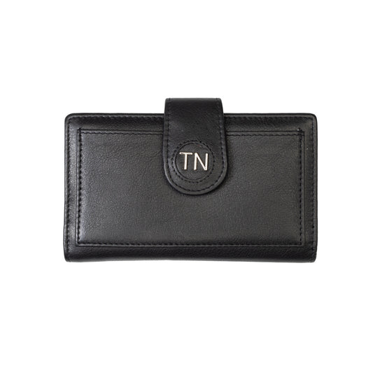 Cartera de mujer de piel auténtica negra Mia, protección RFID