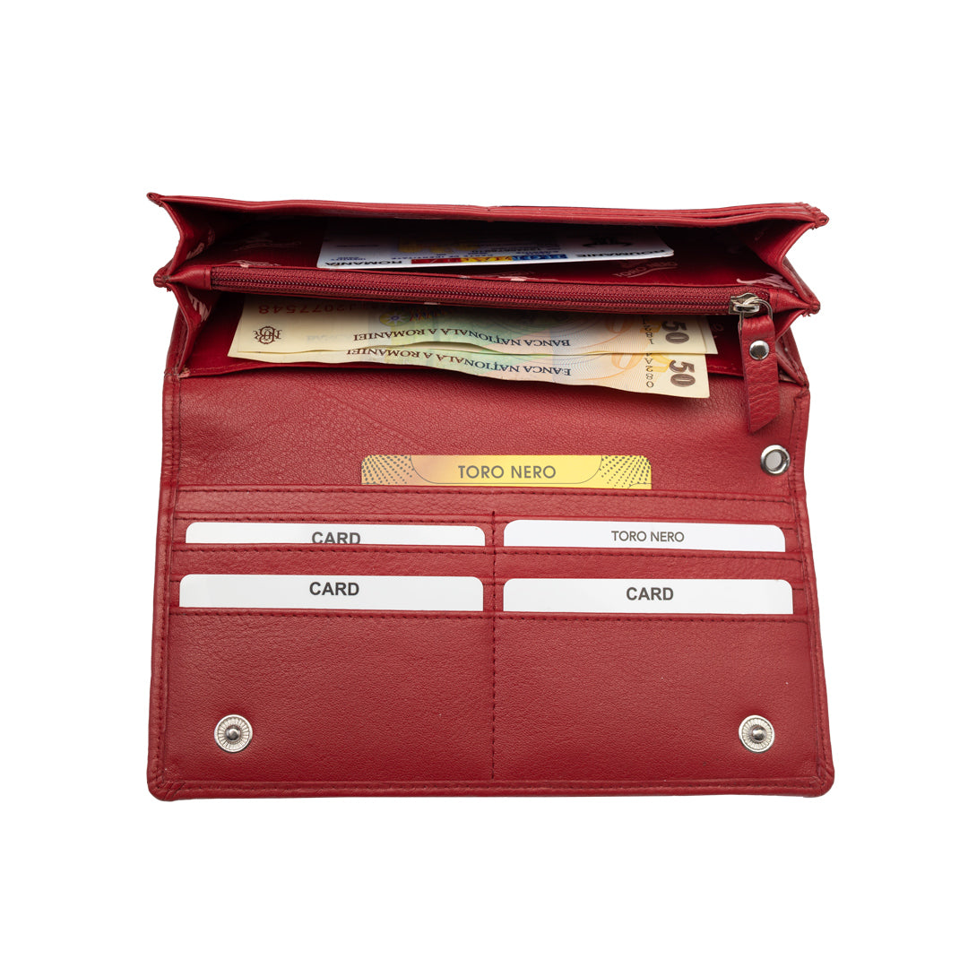 Cartera de mujer de piel natural roja Chiara, protección Rfid