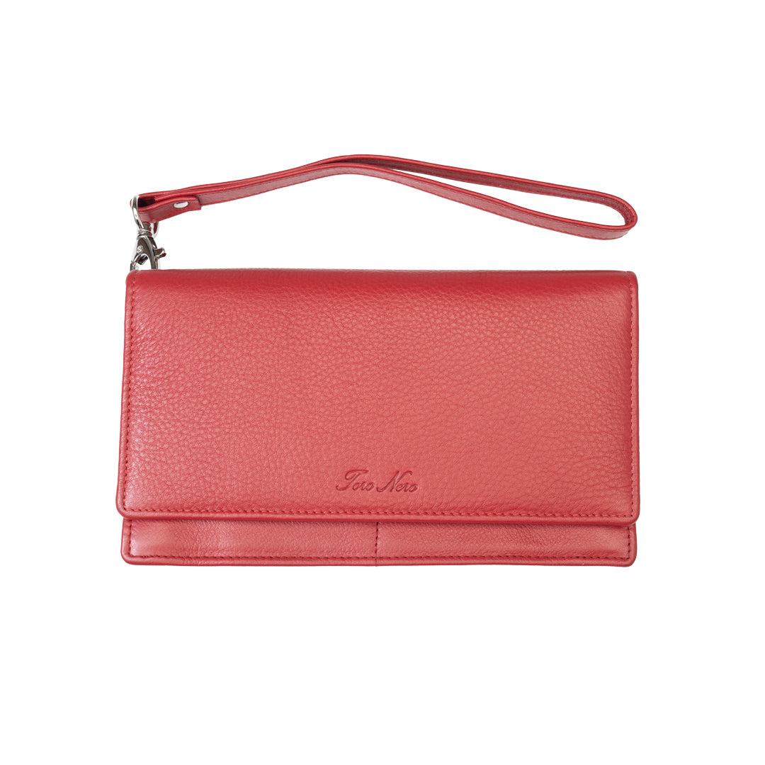 Cartera de mujer de piel natural roja Chiara, protección Rfid