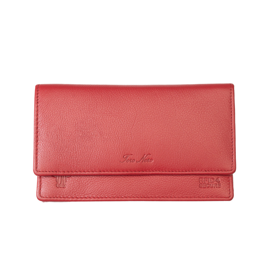 Billetera de mujer de cuero natural rojo Cloudy, protección Rfid