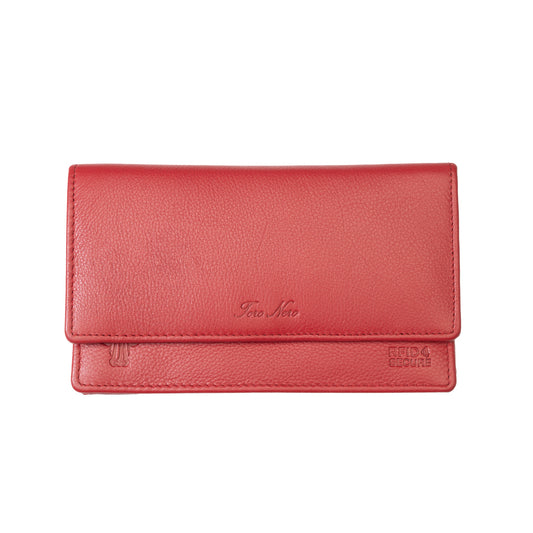 Billetera de mujer de cuero natural rojo Cloudy, protección Rfid