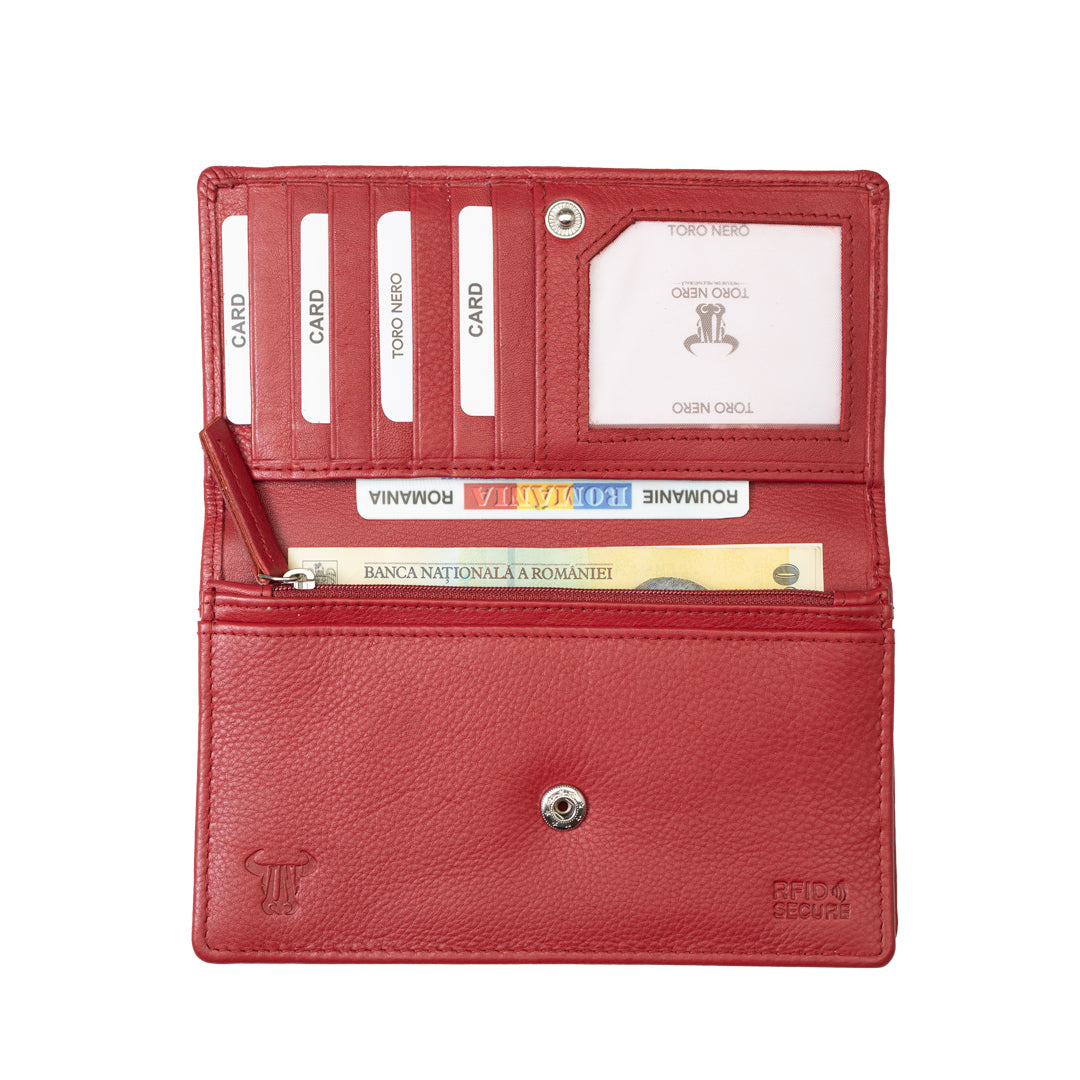 Portafoglio da donna in vera pelle rosso Cloudy, protezione RFID