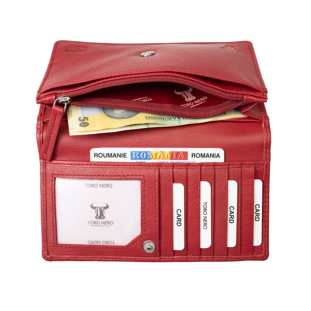 Portafoglio da donna in vera pelle rosso Cloudy, protezione RFID