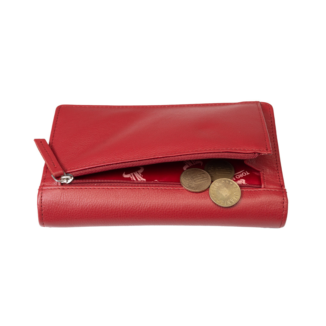 Portafoglio da donna in vera pelle rosso Cloudy, protezione RFID