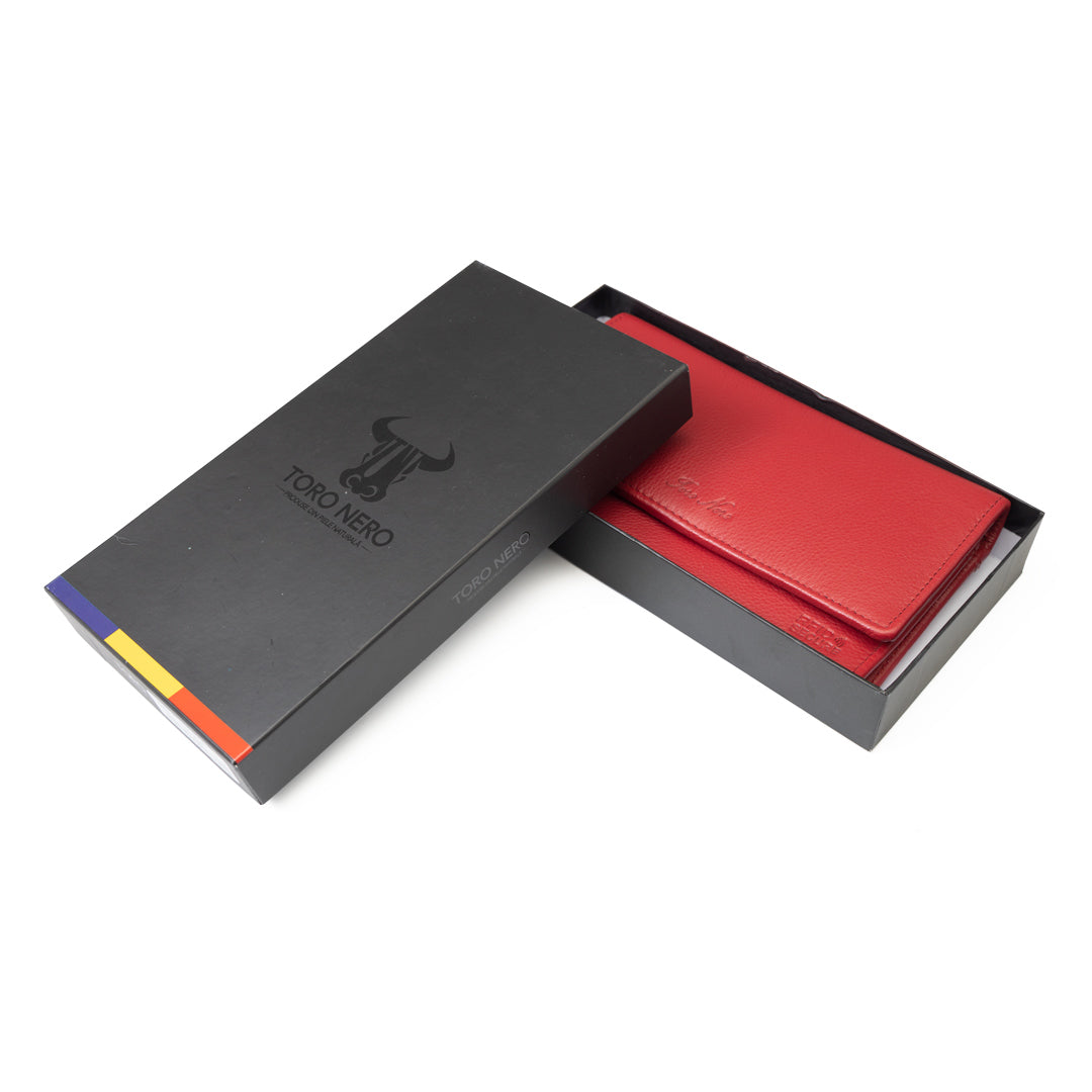 Portafoglio da donna in vera pelle rosso Cloudy, protezione RFID
