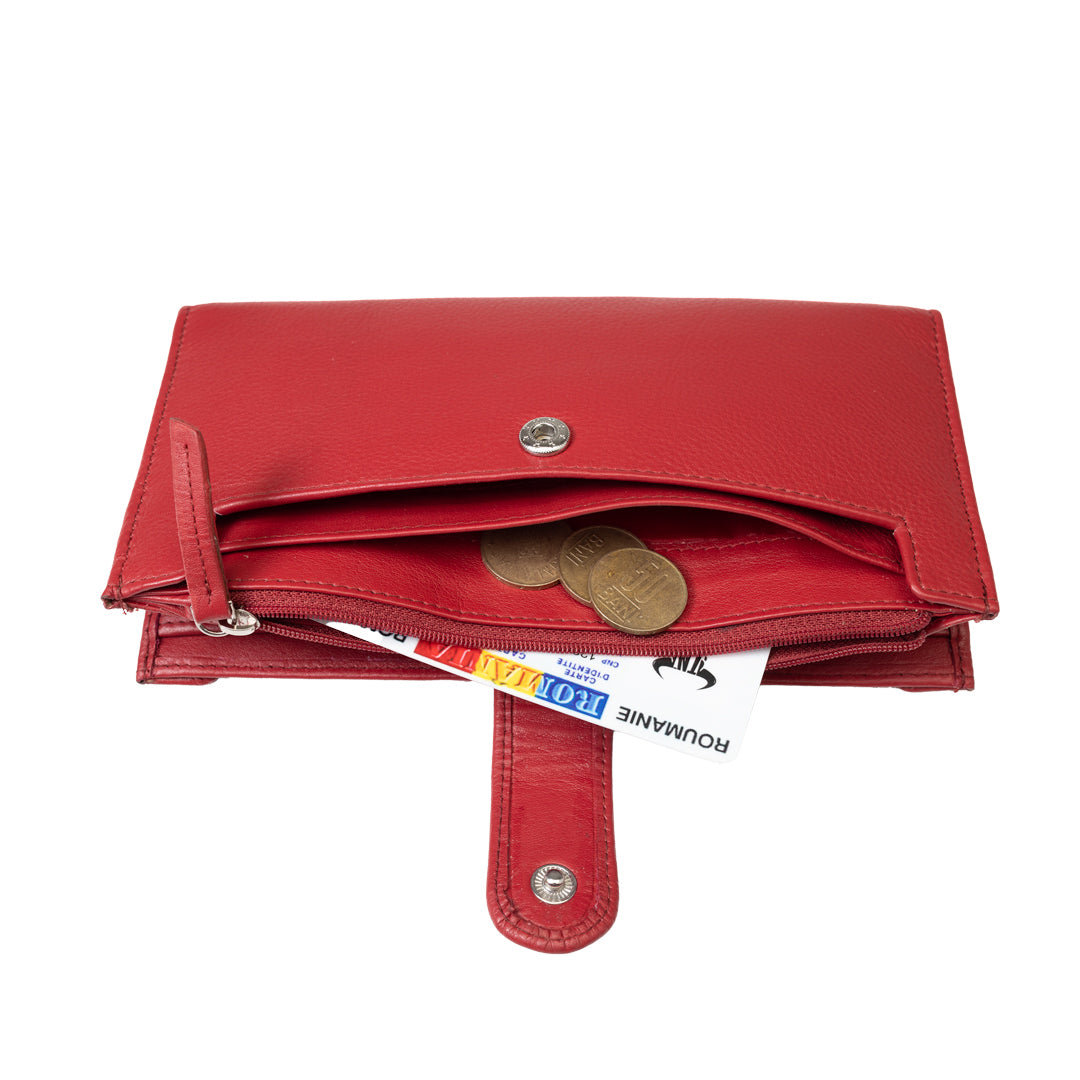 Billetera de mujer de cuero natural rojo Cory, protección RFID