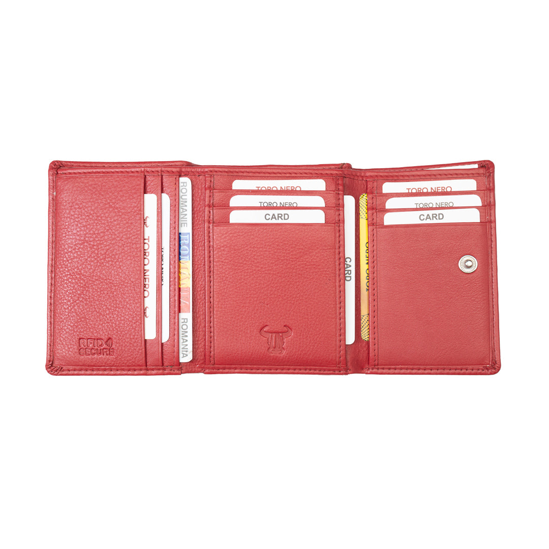 Cartera de mujer de cuero genuino rojo Ellis, protección RFID