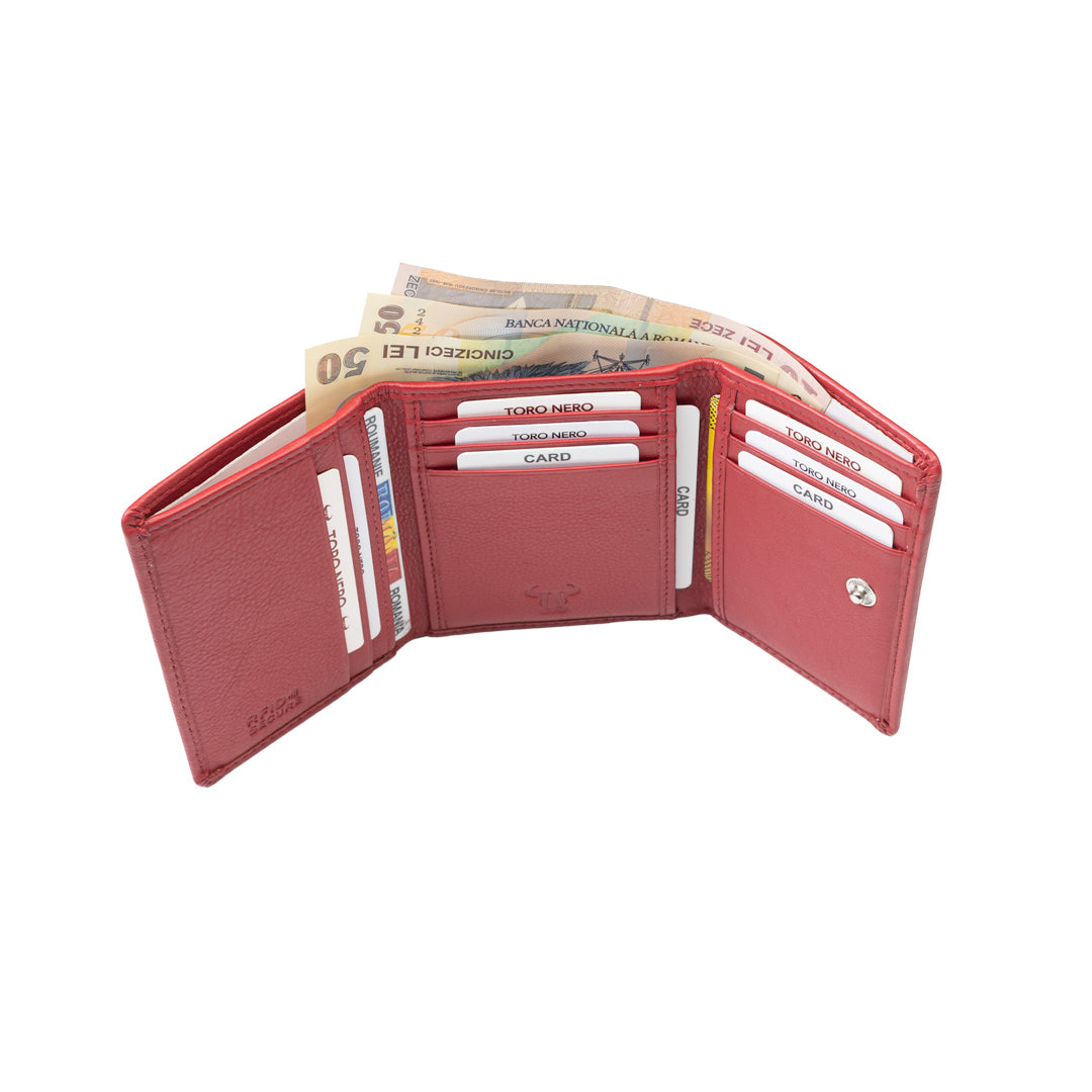 Cartera de mujer de cuero genuino rojo Ellis, protección RFID