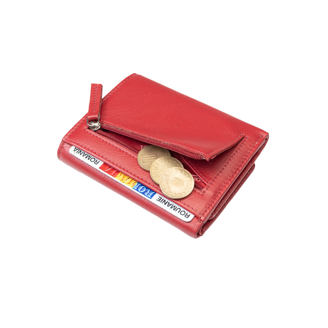 Cartera de mujer de cuero genuino rojo Ellis, protección RFID