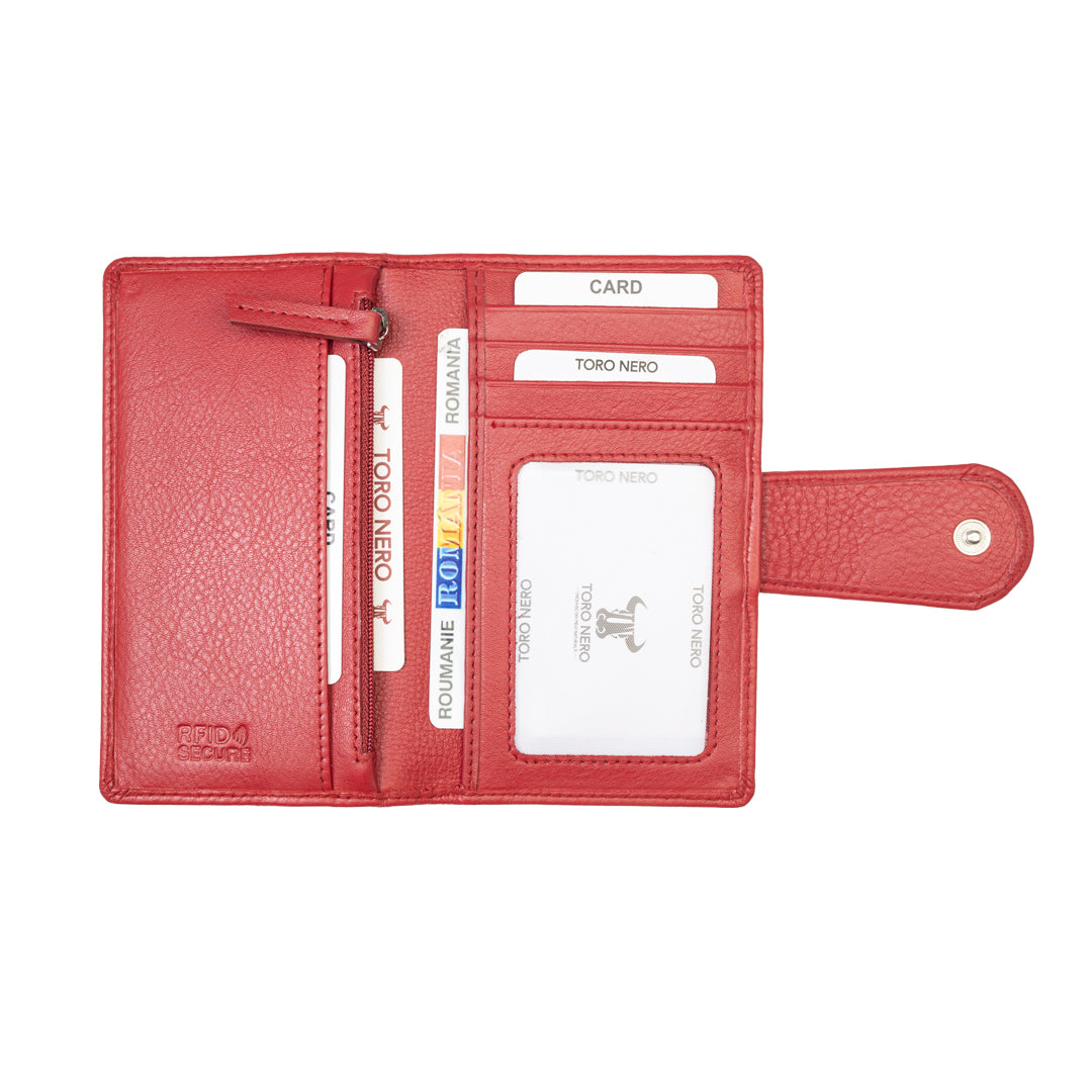 Billetera de mujer de cuero natural rojo Mia, protección RFID