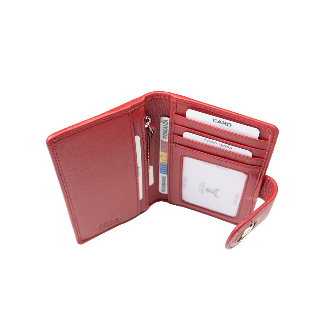 Billetera de mujer de cuero natural rojo Mia, protección RFID