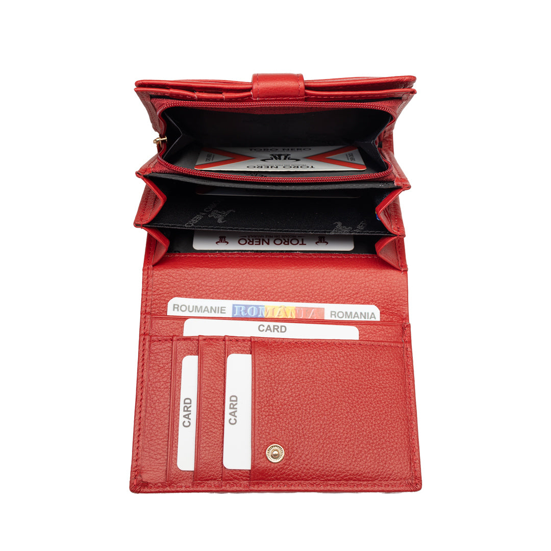 Cartera de mujer de piel natural roja-detalle Little