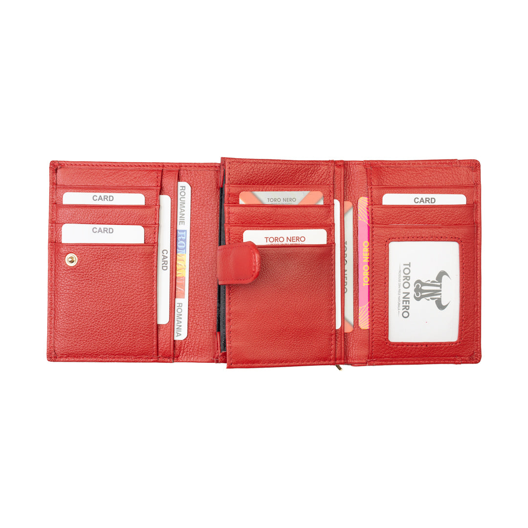 Cartera de mujer de piel natural roja-detalle Little