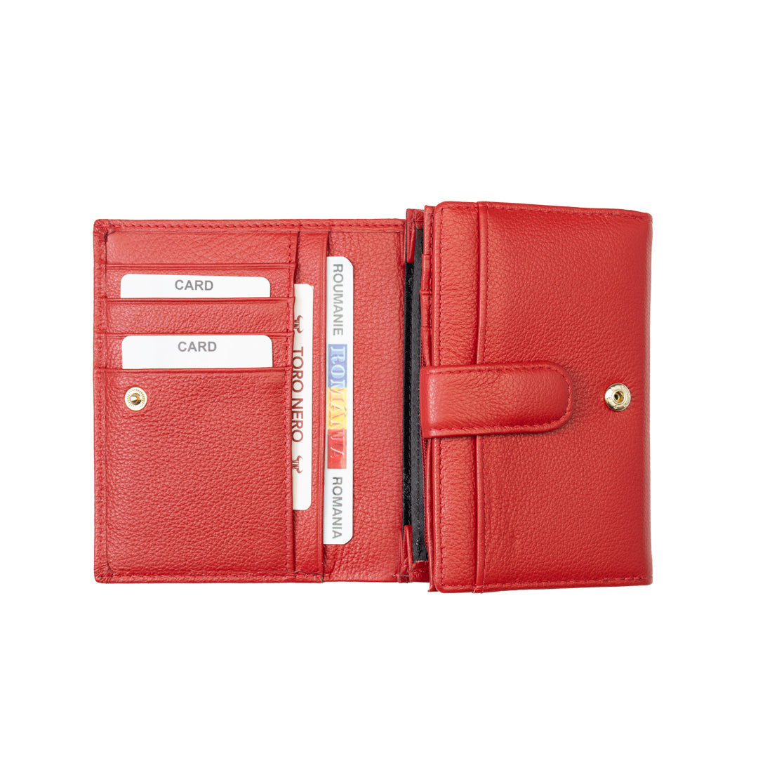 Cartera de mujer de piel natural roja-detalle Little