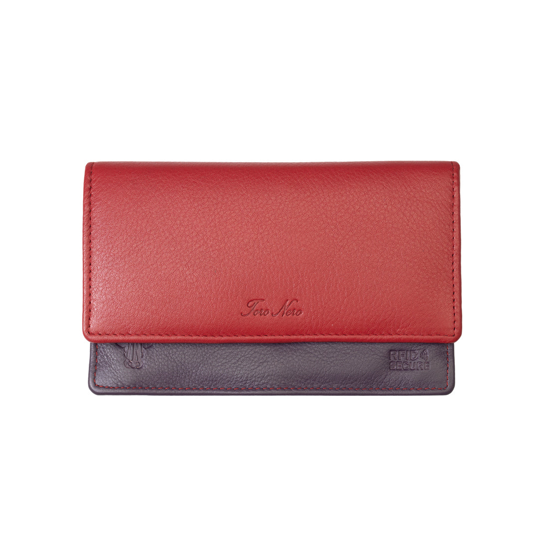 Cartera de mujer de piel genuina rojo-púrpura Cloudy, protección RFID