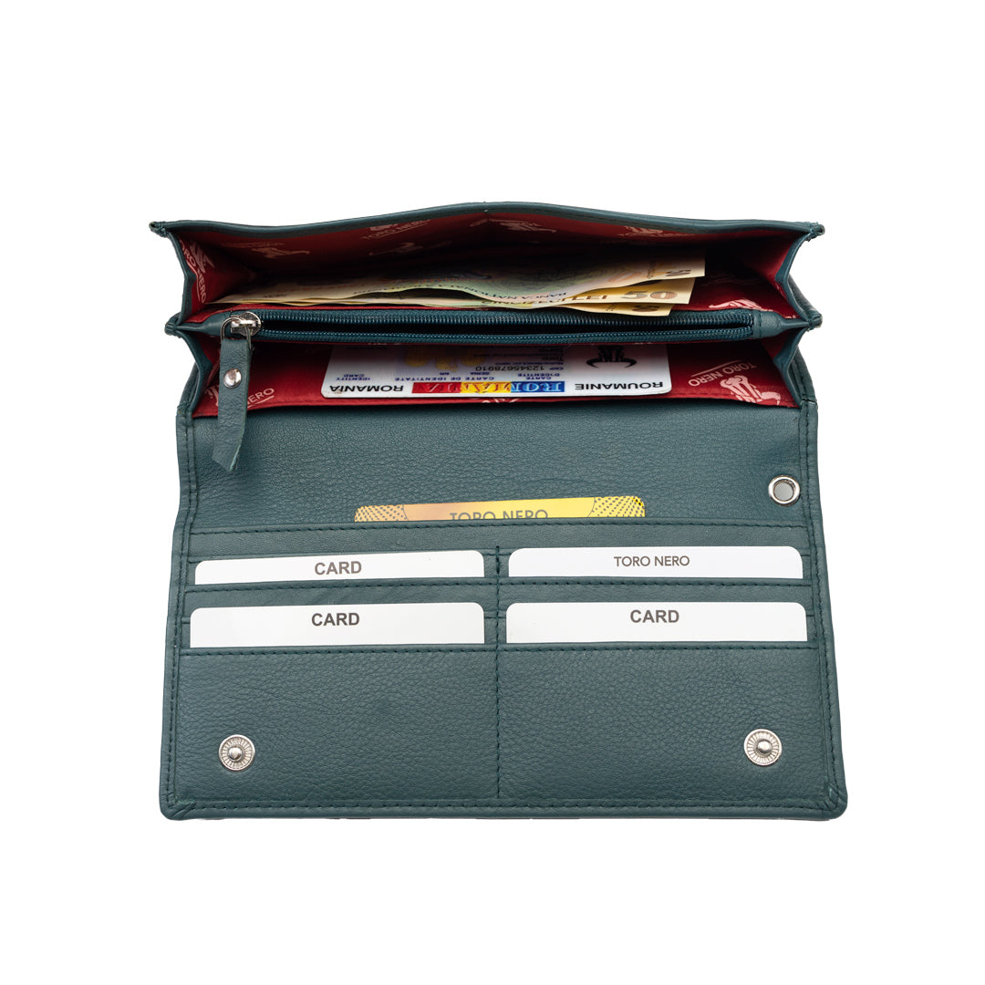 Cartera de mujer de piel natural verde Chiara, protección Rfid