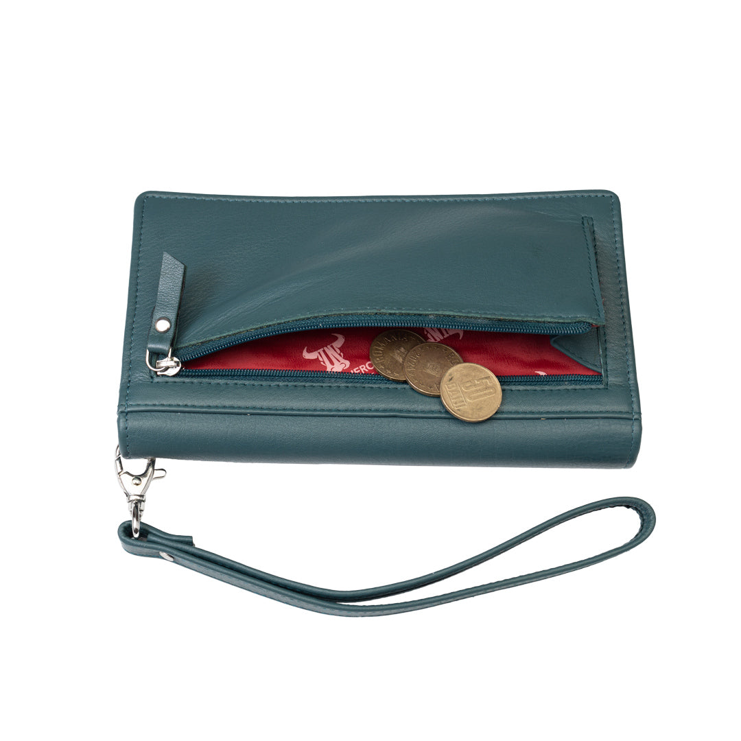 Cartera de mujer de piel natural verde Chiara, protección Rfid