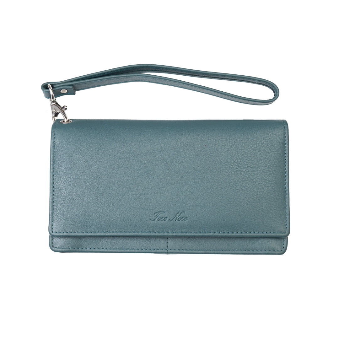 Cartera de mujer de piel natural verde Chiara, protección Rfid