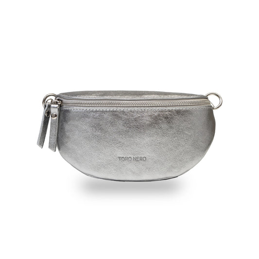 Ženska usnjena torbica srebrne barve Waist Glam