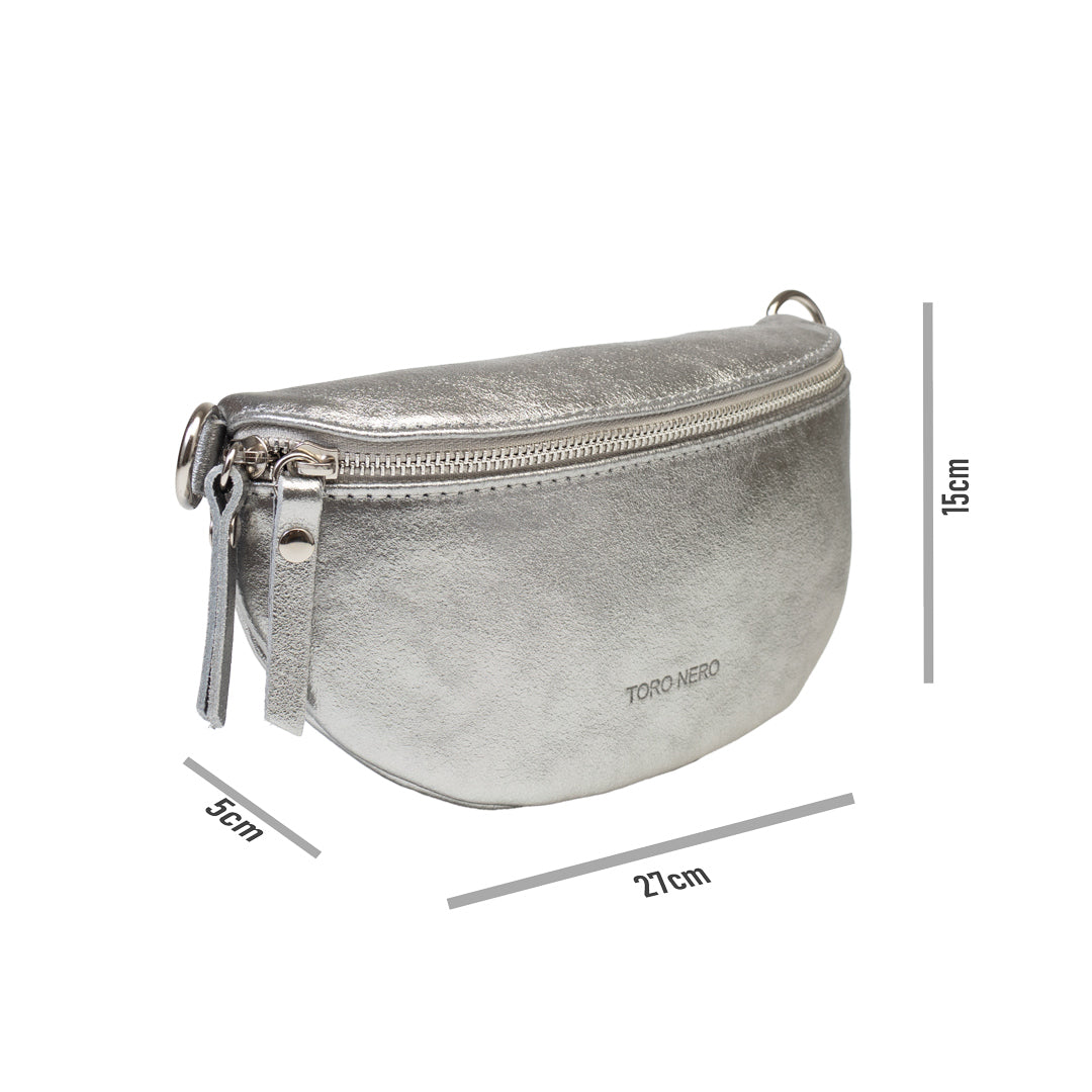Riñonera de mujer de piel natural plateada Waist Glam