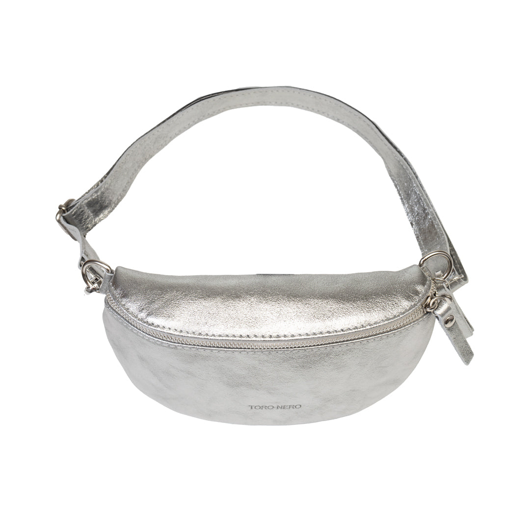 Marsupio donna in vera pelle color argento Waist Glam