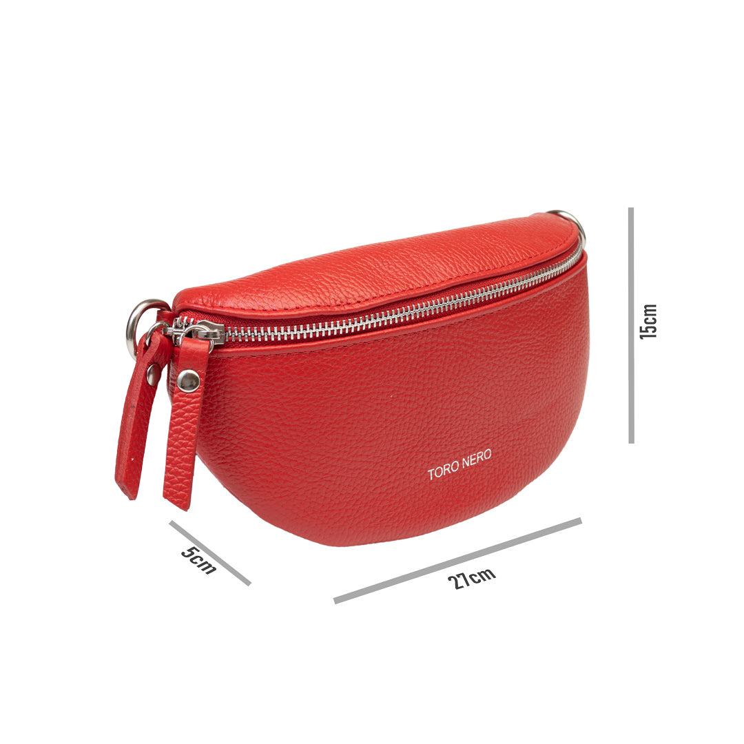 Riñonera de piel natural roja "Waist Glam"
